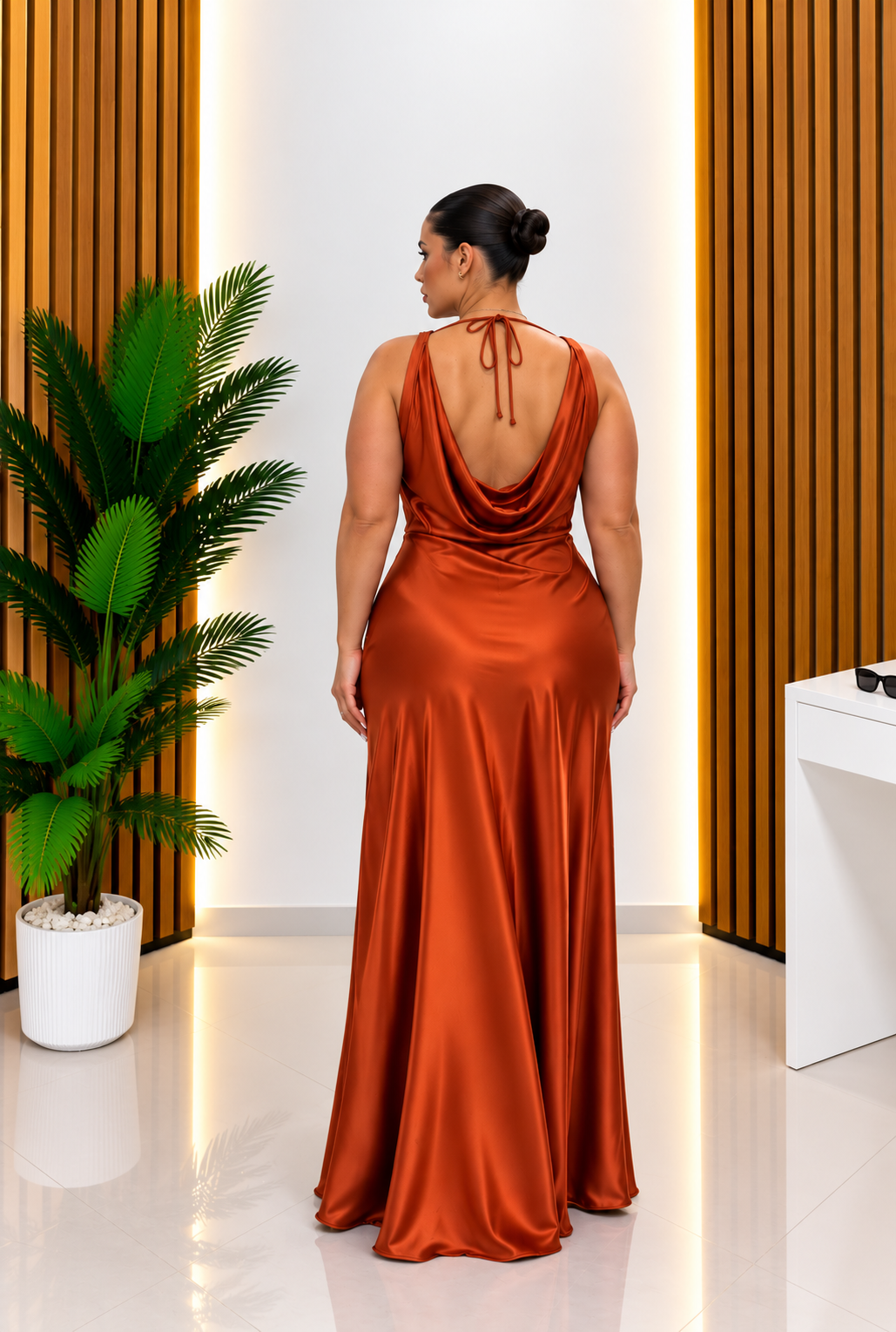 Abito Curvy raso Drapé Terracotta