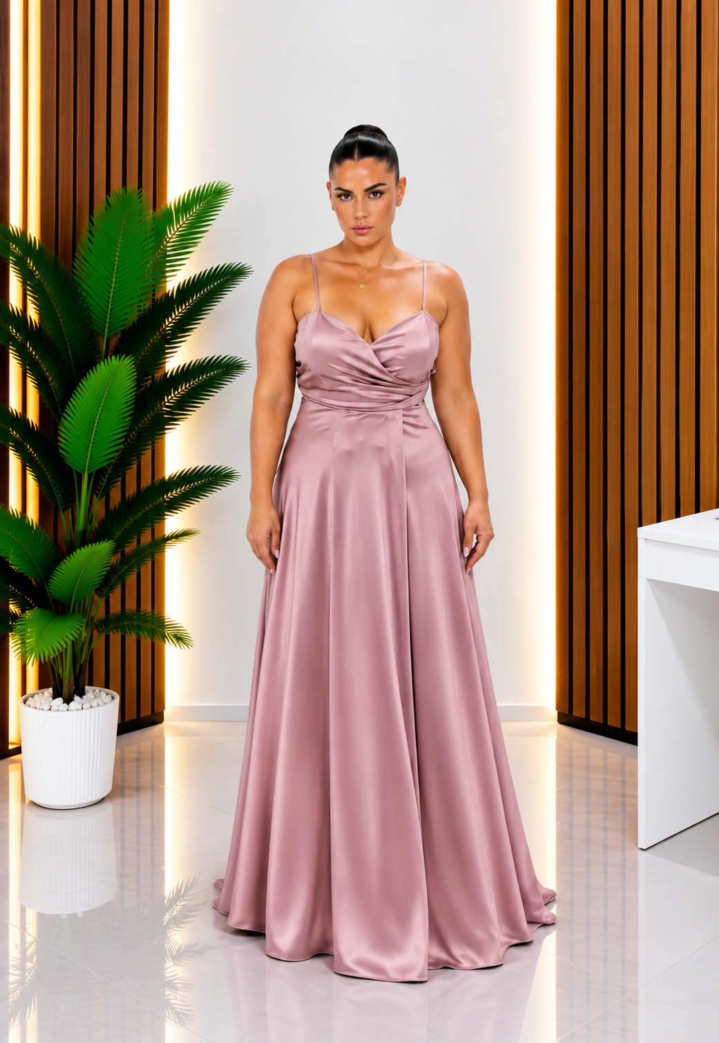 Abito Curvy Satinato Rosa Cipria