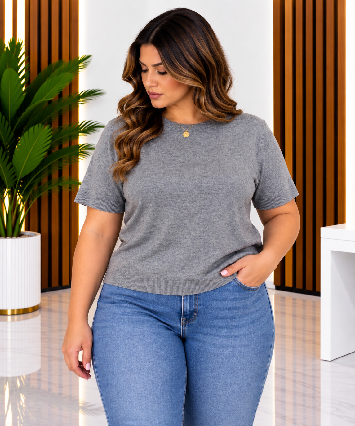 Maglioncino curvy in Lana Pettinata grigia